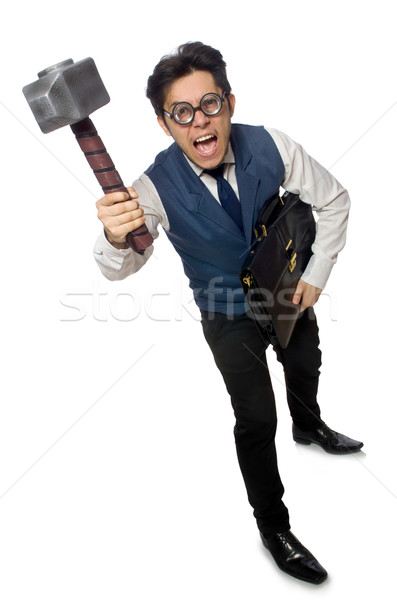 Young man holding hammer isolated on white Stock photo © Elnur