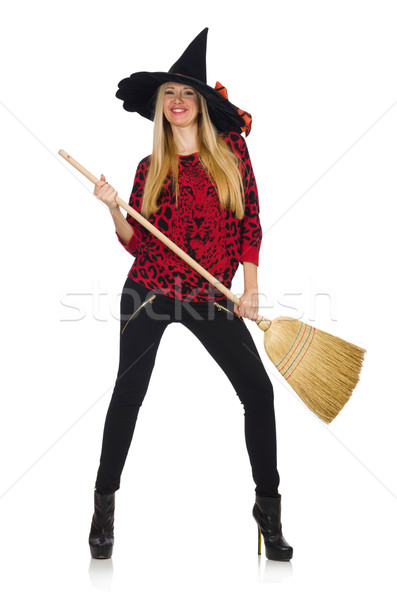 Funny witch with broom isolated on white Stock photo © Elnur