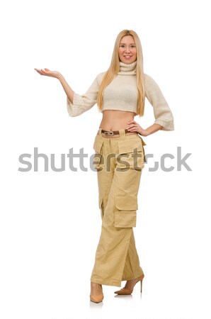 Pretty woman beige pantaloni isolato bianco ragazza Foto d'archivio © Elnur