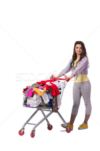 Woman after buying second hand clothing on white Stock photo © Elnur