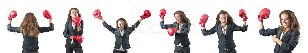 Young woman with boxing gloves isolated on white Stock photo © Elnur