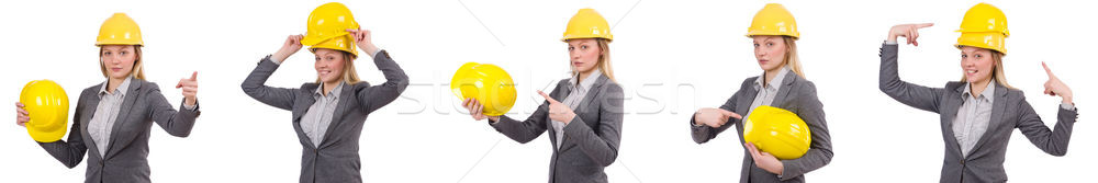 Businesswoman in gray suit and safety helmet isolated on white Stock photo © Elnur