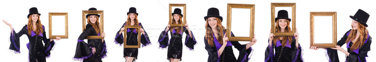 Vrouw fotolijstje witte meisje gezicht hout Stockfoto © Elnur