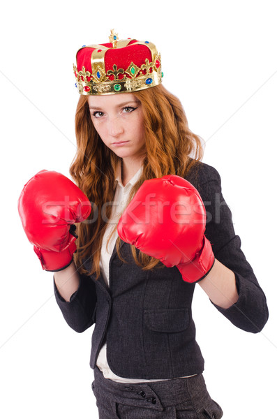 Stockfoto: Koningin · bokser · zakenvrouw · geïsoleerd · witte · business