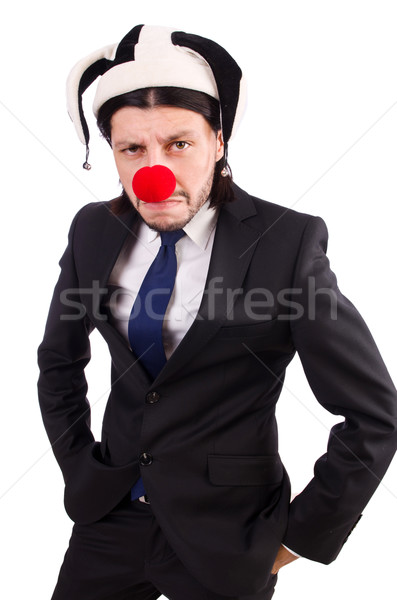 Foto d'archivio: Divertente · clown · imprenditore · isolato · bianco · business