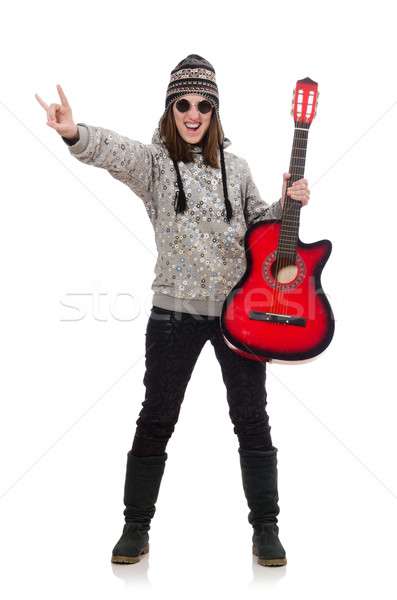 Genç iyimser kız gitar yalıtılmış Stok fotoğraf © Elnur
