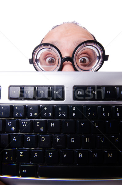 商业照片: 滑稽 · 男子 · 键盘 · 孤立 ·白· 因特网 / funny man