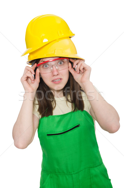 Stock photo: Female worker wearing coverall isolated on white