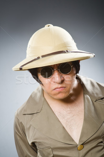 Férfi visel szafari kalap vicces nap Stock fotó © Elnur