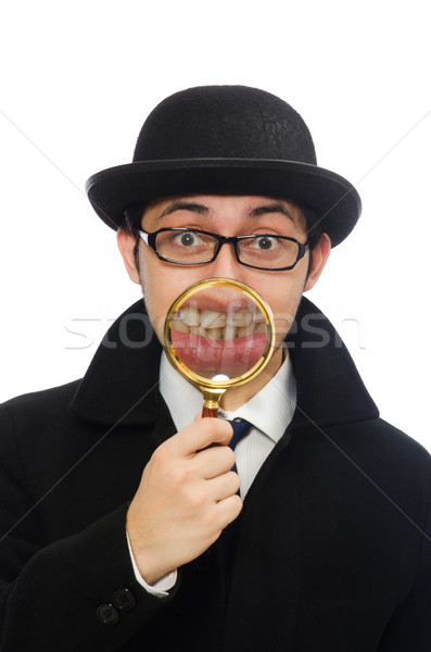 Sherlock Holmes with magnifying glass isolated on white Stock photo © Elnur
