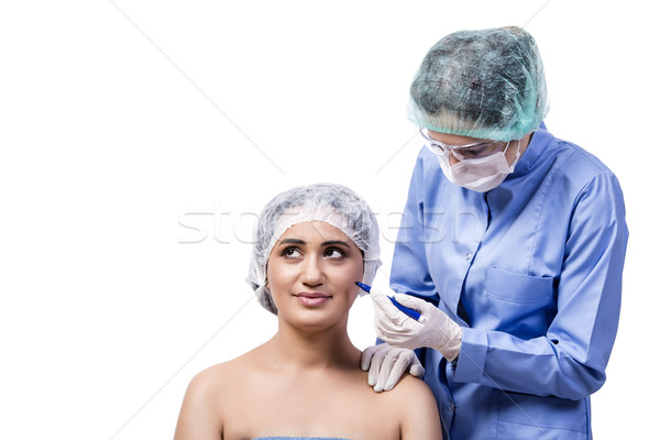 Młoda kobieta chirurgia plastyczna odizolowany biały kobieta twarz Zdjęcia stock © Elnur