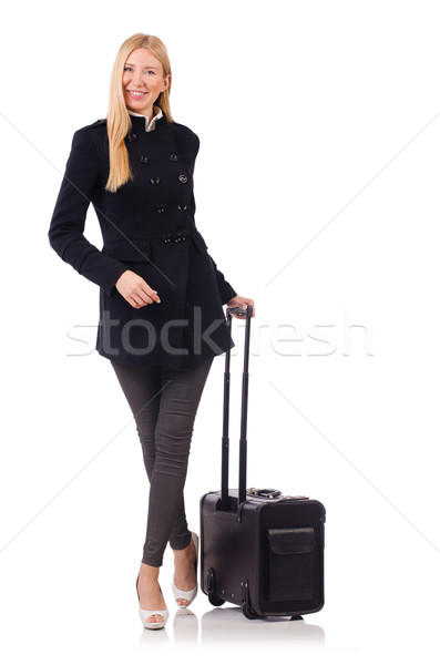 Businesswoman with travel suitcase on white Stock photo © Elnur