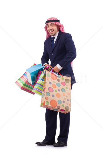 Stock photo: Arab man with shopping gifts on white