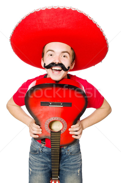 Stock fotó: Mexikói · gitáros · izolált · fehér · buli · gitár