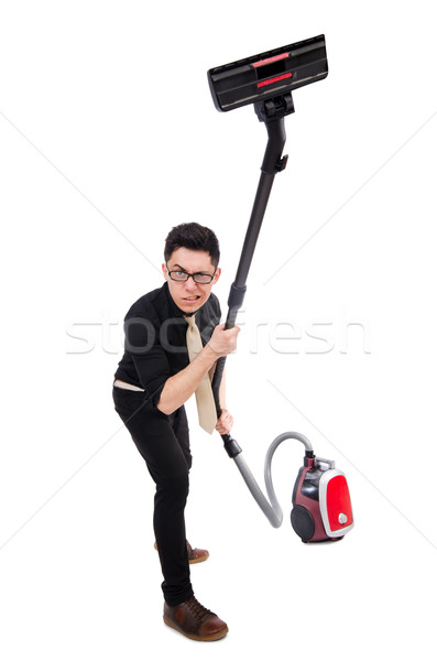 Man with vacuum cleaner isolated on white Stock photo © Elnur