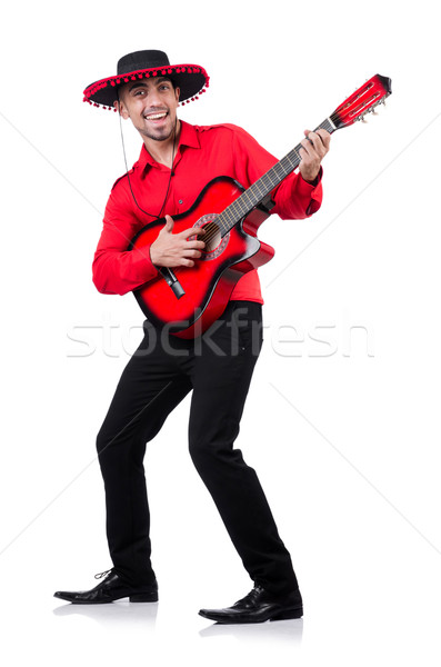 Férfi visel szombréró gitár buli diszkó Stock fotó © Elnur
