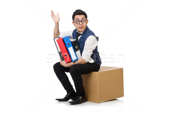 Tineri angajat şedinţei cutie izolat alb Imagine de stoc © Elnur