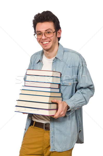 Estudiante libros aislado blanco feliz azul Foto stock © Elnur