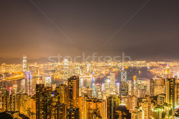 Foto stock: Ver · Hong · Kong · pôr · do · sol · céu · edifício · cidade