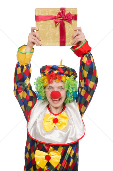 Clown with giftbox isolated on white Stock photo © Elnur