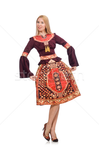 Woman in dress with oriental prints isolated on white Stock photo © Elnur