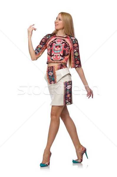 Pretty model in clothes with carpet prints isolated on white Stock photo © Elnur