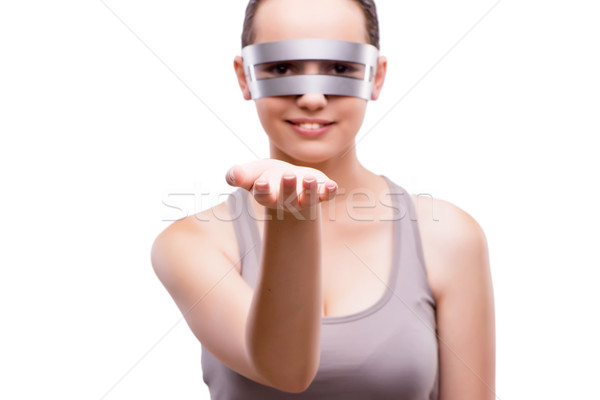 Kobieta techno okulary odizolowany biały ręce Zdjęcia stock © Elnur