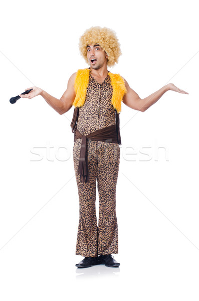 Man with afrocut and mic isolated on white Stock photo © Elnur