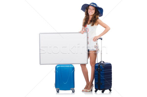 Woman in panama  preparing for vacation with suitcase and blank  Stock photo © Elnur