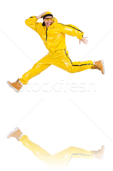 Stok fotoğraf: Modern · dansçı · sarı · elbise · yalıtılmış · beyaz