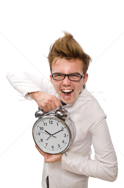 Funny doctor with alarm clock isolated on white Stock photo © Elnur