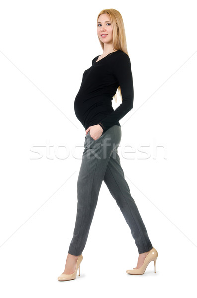 Stock fotó: Gyönyörű · terhes · nő · izolált · fehér · baba · gyermek