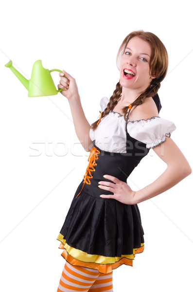 Young woman with watering can isolated on white Stock photo © Elnur