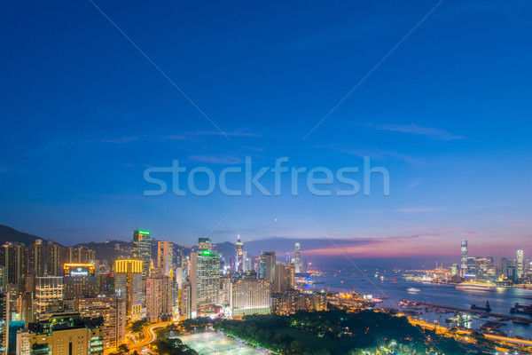 Foto stock: Vista · Hong · Kong · puesta · de · sol · cielo · edificio · ciudad