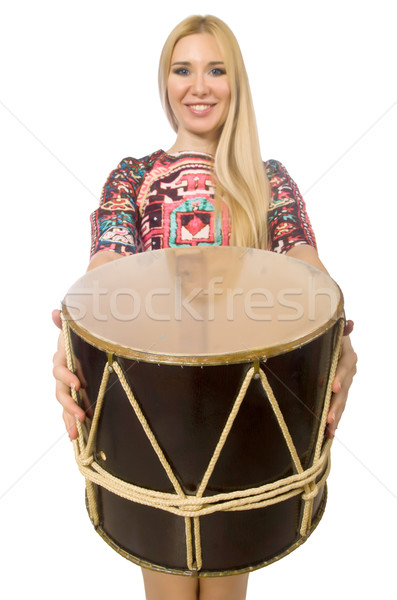 Woman with drum isolated on white Stock photo © Elnur