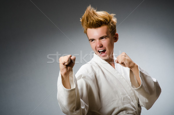 Stockfoto: Grappig · karate · vechter · witte · kimono