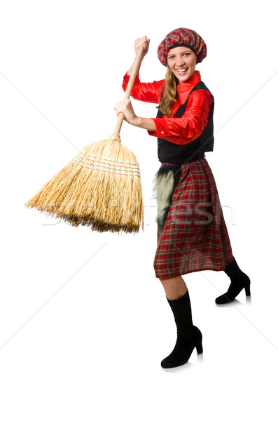 Engraçado mulher roupa vassoura homem saco Foto stock © Elnur