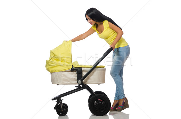 Kobieta baby wózki dla dzieci odizolowany biały rodziny Zdjęcia stock © Elnur