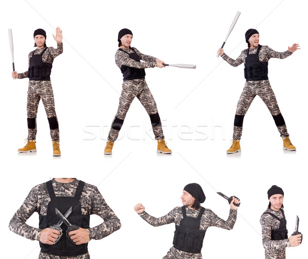 Soldier with bat isolated on the white background Stock photo © Elnur