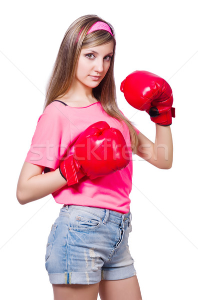 Young lady with boxing gloves on white Stock photo © Elnur