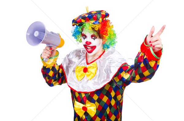 Clown with loudspeaker on white Stock photo © Elnur