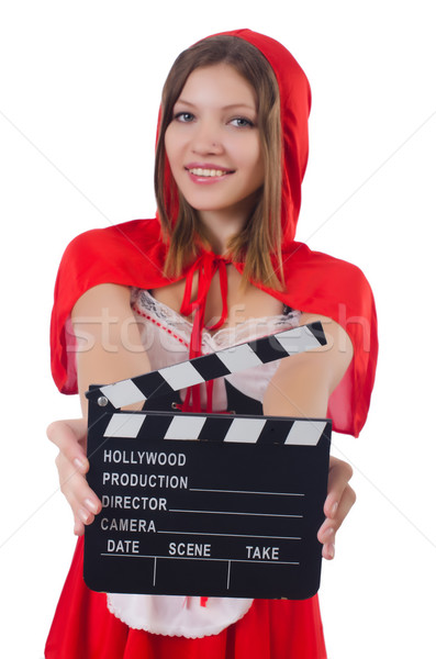 Young girl in red hood  with movie board  isolated on white Stock photo © Elnur
