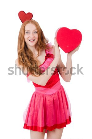Young girl in red dress with  heart casket isolated on white Stock photo © Elnur