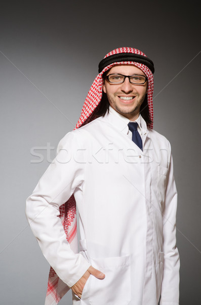Stock foto: Arab · Arzt · weiß · robe · glücklich · Gesundheit