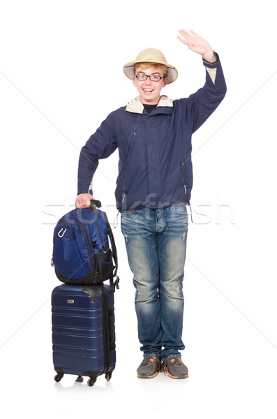 Funny man with luggage wearing safari hat Stock photo © Elnur