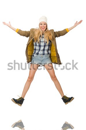 Stock photo: Pretty woman in jeans shorts isolated on white