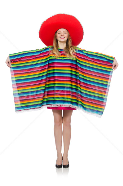 Stock photo: Pretty girl in mexican poncho isolated on white