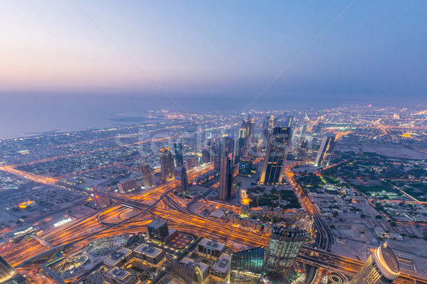 Stock fotó: Panoráma · éjszaka · Dubai · naplemente · víz · épület