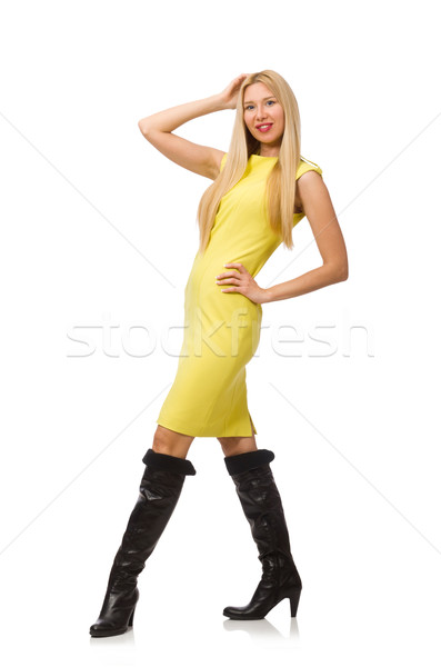 [[stock_photo]]: Joli · juste · fille · jaune · robe · isolé