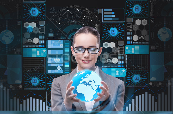 女性実業家 データ マイニング ビジネス コンピュータ 世界中 ストックフォト © Elnur
